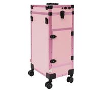 Maletín de maquillaje con ruedas con espejo y luces, incluye 1 compartimento y 3 cajones, maletín de maquillaje con cerradura para maquilladores, peluqueros, esteticistas (rosa)