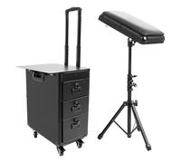 Maletín de maquillaje con ruedas con soporte para reposabrazos, maletín de tatuaje profesional, maletín enrollable para artistas y tatuadores