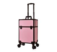 Maletín de maquillaje con ruedas - Estuche grande profesional de viaje con 4 ruedas desmontables, estuche de tren de cosméticos rodante para productos de belleza (rosa)