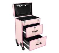 Maletín de maquillaje con ruedas, grande con ruedas giratorias de 360° y 2 cajones, maletín con ruedas para maquillaje para diseño de uñas, viaje, esteticista, peluquería, 57 x 36 x 23 cm