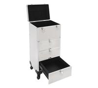 Maletín de maquillaje con ruedas, maletín de maquillaje profesional con 3 cajones, organizador de cosméticos de aluminio grande con cerradura de seguridad, mango telescópico y ruedas silenciosas para