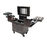 Maletín de maquillaje con ruedas, organizador de cosméticos con asa, para artistas, café, 43,5 x 33,5 x 56 cm, café, NO