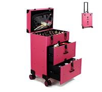 Maletín De Maquillaje Estuche Maquillaje De Viaje Beauty Case Portátil, Maletín Cosmético con Cerradura De Llave, Organizador De Cosméticos con Cajones De Almacenamiento, con 4 Ruedas, 1 Pieza (Color