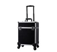 Maletín de Maquillaje Organizador Cosmético Estuche Caja con Cierre Seguro y Ruedas Giratorias Tipo Carrito Adecuado para Viajes Producciones Fotográficas Salones de Belleza, Negro, Negro, 矮款