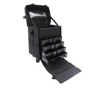 Maletín de maquillaje profesional 2 en 1, carrito de cosméticos con 8 cajones y ruedas, gran carrito de almacenamiento para herramientas de maquillaje, maletín de nailon impermeable para peluquería y