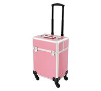 Maletín de maquillaje profesional con 4 ruedas universales desmontables con organizador de maquillaje multifuncional, caja de cosméticos para uñas, color rosa, 34 x 24 x 47 cm