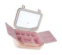 Maletín de maquillaje profesional con anillos LED ajustables, luz y espejo, organizador de cosméticos portátil para mujeres, caja de almacenamiento de maquillaje con espejo, diseño portátil, b