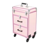 Maletín de maquillaje profesional con cajón, 57 x 36 x 23 cm, con ruedas, con cerradura, maletín de maquillaje para mujer, para viajes, esteticista, peluquería, color rosa, Rosa., moderno