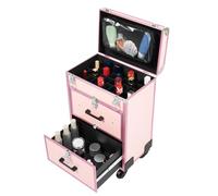 Maletín de maquillaje profesional con cajones y cerradura, grande, con ruedas, giratorio 360°, para peluquería, 36 x 23 x 58 cm, rosa., Trolley para cosméticos