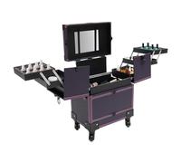 Maletín de maquillaje profesional con ruedas, organizador de cosméticos con asa, para maquilladores profesionales, peluqueros y técnicos de uñas, tamaño 37 x 24 cm, 3 x 101 cm, color lila