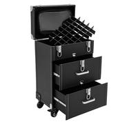 Maletín de maquillaje profesional con ruedas para maquillaje permanente y técnico de uñas, 36 x 23 x 49 cm, gran maletín de peluquería de tres niveles con dos cajones, adecuado para peluqueros