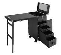 Maletín De Maquillaje Profesional De Aluminio, Mesa De Manicura Con Ruedas Con Altavoz Bluetooth Y Espejo, Carro De Maquillaje Móvil Plegable Con Ruedas De Bloqueo, Negro , /