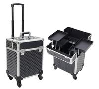 Maletín de maquillaje profesional, grande, multifuncional, de PVC y aluminio, para esteticista, Negro , moderno