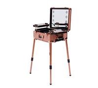 Maletín de maquillaje, tocador profesional, organizador de cosméticos, peluquería, caja de belleza, con lámpara, espejo, 4 ruedas universales, espejo de pierna ajustable, rose gold, 67.5*51*29cm,