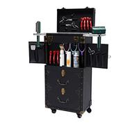 Maletín de peluquería, carrito de peluquería, carrito de cosméticos, carrito de trabajo, maquillaje, peluquería, cosméticos, maletín con ruedas, 4 cajones, color negro