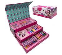 Maletín de pinturas para niños Minnie Disney, set de 52 piezas de colores y material de escritura, caja con cajones, kit de dibujo y pintura