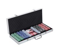 Maletín de póker HOMCOM, caja de póker completa con 500 fichas, 2 juegos de cartas + 5 dados, botón de crupier, 2 llaves de aluminio.