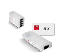 Maletín de surtido TOX L-BOXX Micro en juego, apilable y encajable con el sistema L-BOXX, divisible en 8 compartimentos, almacenamiento para tacos y tornillos, juego de 5 unidades, 094909145