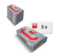 Maletín de surtido TOX L-BOXX Mini en juego, apilable y encajable con el sistema L-BOXX, divisible en 6 compartimentos, almacenamiento claro para tacos y tornillos, juego de 5 unidades, 094909148