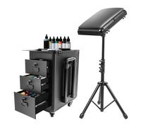 Maletín de tatuaje móvil con soporte para reposabrazos y 3 cajones, con ruedas y asa telescópica, para salón de belleza y salón de belleza