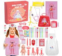 Maletin Doctora Juguetes, Maletin Medico Juguete Infantil, 44Pcs Fonendoscopio Juguete Disfraz Kit Doctor Accesorios Juego de rol Regalos para Niñas Ninos Edades 3 Años o Más (Coral)