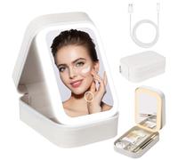 Maletín Maquillaje con LED Espejo, Neceser de Viaje con 3 Luces de Relleno de Color, Bolsa de Maquillaje Portátil, Neceser de Maquillaje con cCmpartimentos de Gran Capacidad pour Femmes, Blanco
