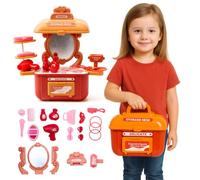 Maletín Maquillaje Niñas - AMATOYS - Tocador de Juguete Portátil con Espejo y Accesorios - Set de Belleza Infantil con Secador, Peine y Pulseras - Juego de Imitación y Regalo Niña 3 4 5 6 Años