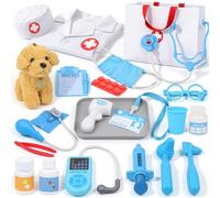 Maletin Medico Juguete - Veterinario Juguete con Estetoscopio Real, Perro, Disfraz, Bolsa de Transporte, Termómetro y Jeringa, Kit Medicos Niños, Regalo de Juguete de Roles para Niños Niña 3 4 5 Años