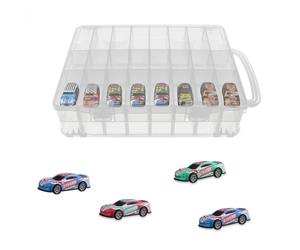 Maletín organizador para autos de juguete Matchbox, organizador para vehículos de metal, para mini juguetes, muñequitas pequeñas, contenedor transportador, 48 compartimentos, 33 x 25 cm