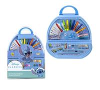 Maletín Pinturas Stitch con 50 piezas Maletín creativo lápices colores, crayones, rotuladores, acuarelas, pinceles - Estuche Stitch portátil para pintar, colorear y regalar