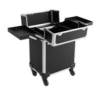 Maletín profesional con ruedas, color negro, 4 ruedas extraíbles, esquinas protectoras, 34 x 24 x 47 cm, maletín de maquillaje con cerradura, Negro