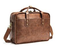 Maletines de cuero para hombre de 15.6 pulgadas, bolsa de ordenador de negocios, bolsa de ordenador portátil para hombres, resistente al agua, vintage, gran capacidad, bolsa de mensajería perfecta para hombres, color marrón