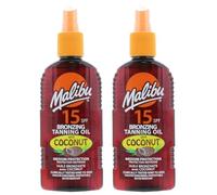 Malibu Bronzing Oil SPF 15 - Juego de bronceado (2 x 200 ml, aceite de coco resistente al agua, para tomar el sol y la playa)