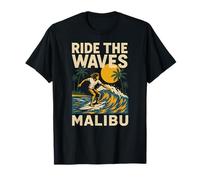 Malibu Ride The Waves Retro Surf Up Skateboarding para Hombre Camiseta