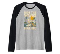 Malibu Ride The Waves Retro Surf Up Skateboarding para Hombre Camiseta Manga Raglan