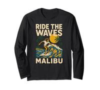 Malibu Ride The Waves Retro Surf Up Skateboarding para Hombre Manga Larga