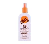 Malibu Sun SPF 15 Loción en aerosol, crema solar de protección media, resistente al agua, enriquecida con vitaminas, 200 ml