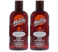 Malibu Tanning Oil SPF 8 - Juego de 2 botes de 200 ml de aceite bronceador impermeable para tomar el sol y la playa