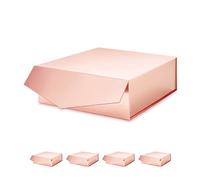 MALICPLUS 5 cajas de regalo con tapas, cajas de regalo grandes de 9 x 9 x 3.4 pulgadas, cajas de regalo de oro rosa, cajas de propuesta de damas de honor con cierre magnético (oro rosa brillante)