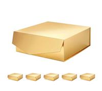 MALICPLUS 6 cajas de regalo con tapas, cajas de regalo grandes de 9 x 9 x 3.4 pulgadas, cajas de regalo doradas, cajas de propuesta de damas de honor con cierre magnético (oro brillante)