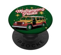 Maligayang Pasko Christmas Jeepney Filipino Filipinas PopSockets PopGrip Adhesivo