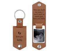 Malihome Llavero de cuero ultrasónico personalizado, regalos para hombres, novios, papás, esposos, regalo para futuros papás, bautizos de bebés (Brown)