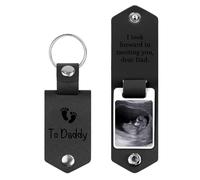 Malihome Llavero de cuero ultrasónico personalizado, regalos para hombres, novios, papás, esposos, regalo para futuros papás, bautizos de bebés (Black)
