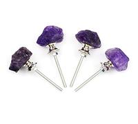 Malimali Juego de 4 pomos de amatista natural para armarios y cajones, pomos de tocador y tiradores para puertas plegables, armarios, cocina, baño