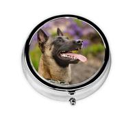 Malinois belga Mascotas Perros Malinois belga, Pastillero, Pastillero redondo Pequeño contenedor de pastillas Organizador de pastillas de viaje