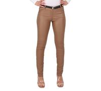 Malito 1031 - Pantalones chinos para mujer, elegantes y elásticos, aspecto de piel sintética, estilo festivo, marrón claro, L