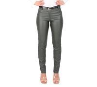 Malito 1031 - Pantalones chinos para mujer, elegantes y elásticos, aspecto de piel sintética, estilo festivo, verde oliva, M