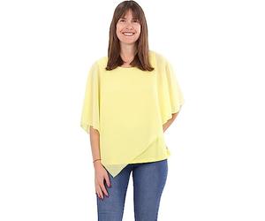 Malito 10732 - Blusa de gasa para mujer, diseño de murciélago, túnica asimétrica con corte holgado, blusa opaca en estilo poncho 10732, amarillo, 36-46