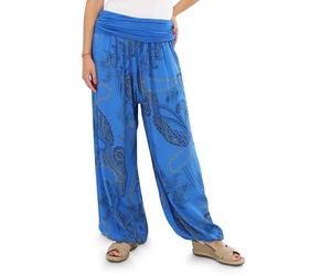 Malito 7185 - Pantalones de Aladino para mujer con estampado, pantalones harén para bailar, pantalones bombachos para relajarse, pantalones de tiempo libre, pantalones largos, azul, 36-44