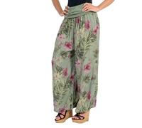 Malito 8939 - Pantalón Aladdín para mujer con estampado floral, pantalón sastre para la danza, pantalón bombacho para relajarse, pantalón de ocio, verde oliva, 34-42